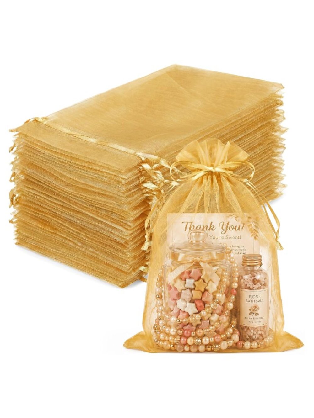 100Pcs Sheer Organza Drawstring Gift Bags 5x7 in Mesh Party Favor Bags